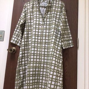 Relaxed Olive Green Checked Tunic Dress - Women